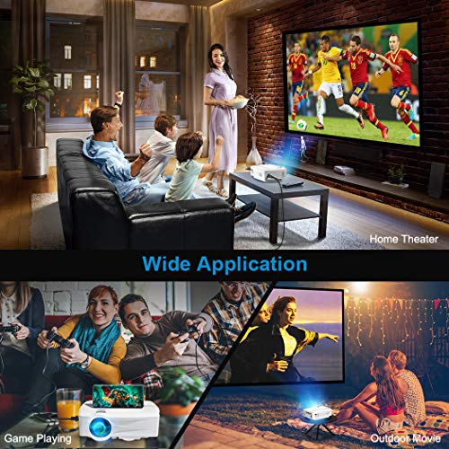 Proyector portátil con WiFi para laptop, computadora, HDMI, resolución 1080P, 120 pulgadas, brillo de 7500 lm, corrección trapezoidal, iOS/Android, para películas en exteriores y cine en casa (blanco)